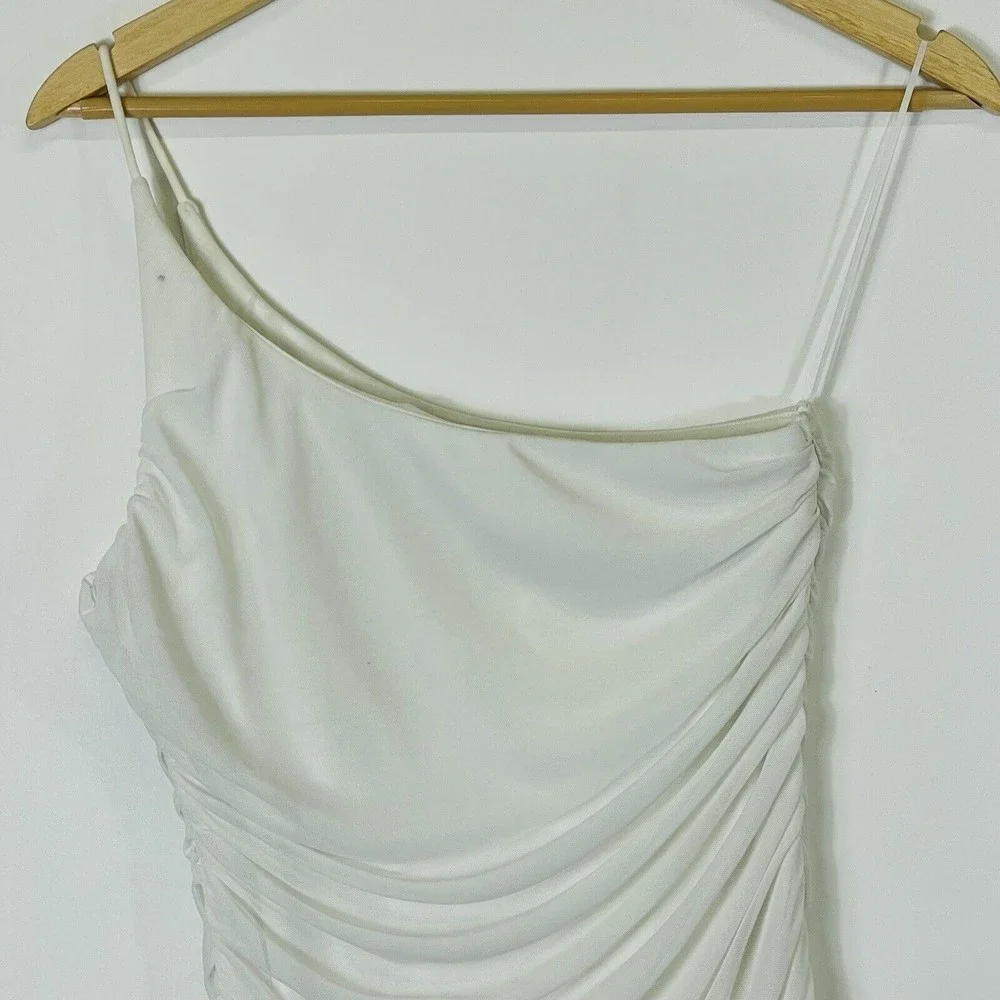 Princess Polly White One Shoulder Lined Mesh Bodycon Ruched Dress Womens Sz 8 US - Picture 2 of 6